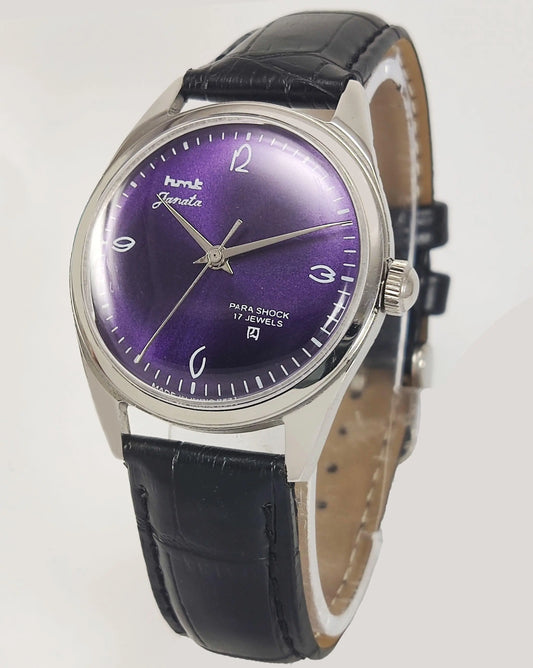 HMT Janata Para Shock 17 Jewels Purple Dial Mechanical Hand winding Men's Wrist Watch - Discover-Diamonds