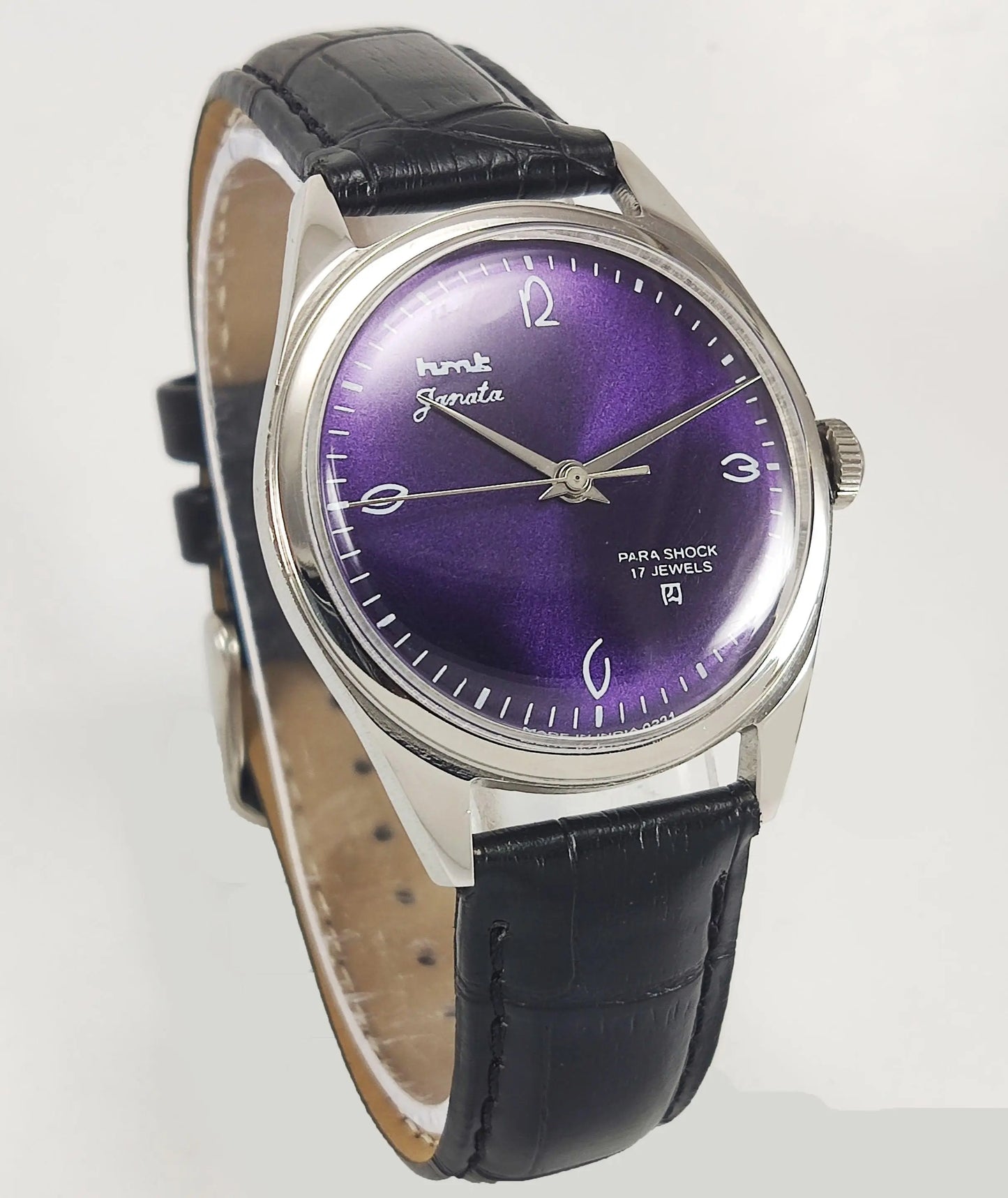 HMT Janata Para Shock 17 Jewels Purple Dial Mechanical Hand winding Men's Wrist Watch - Discover-Diamonds