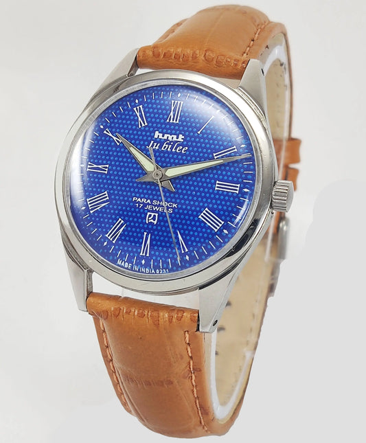 HMT Jubilee Para Shock 17 Jewels Blue Dial Mechanical Hand winding Men's Wrist Watch Discover-Diamonds