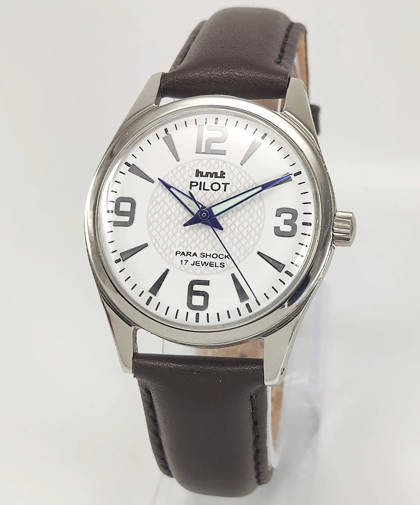 HMT Pilot Para Shock 17 Jewels White Dial Mechanical Hand winding Men's Wrist Watch Discover-Diamonds