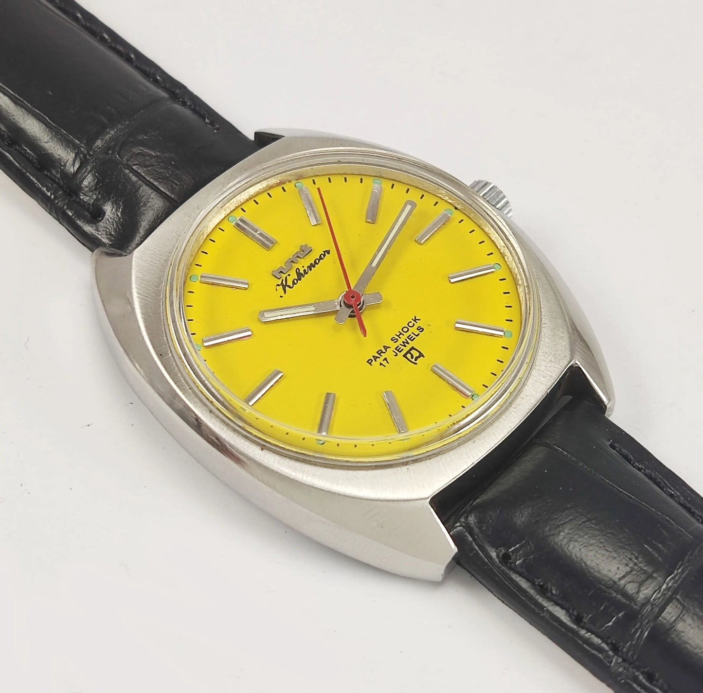 HMT Kohinoor Para Shock 17 Jewels Yellow Dial Mechanical Hand winding Men's Wrist Watch Discover-Diamonds