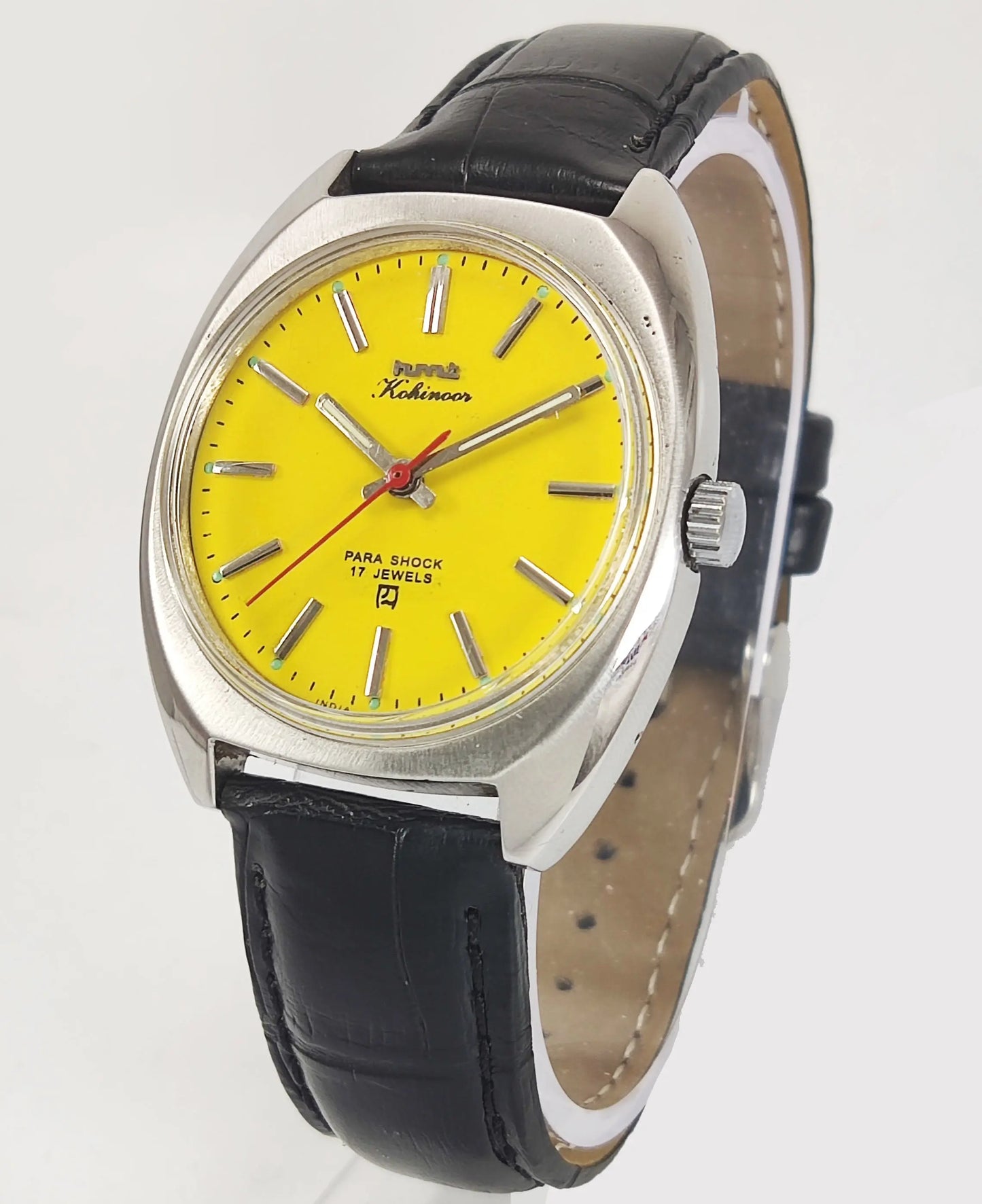 HMT Kohinoor Para Shock 17 Jewels Yellow Dial Mechanical Hand winding Men's Wrist Watch Discover-Diamonds