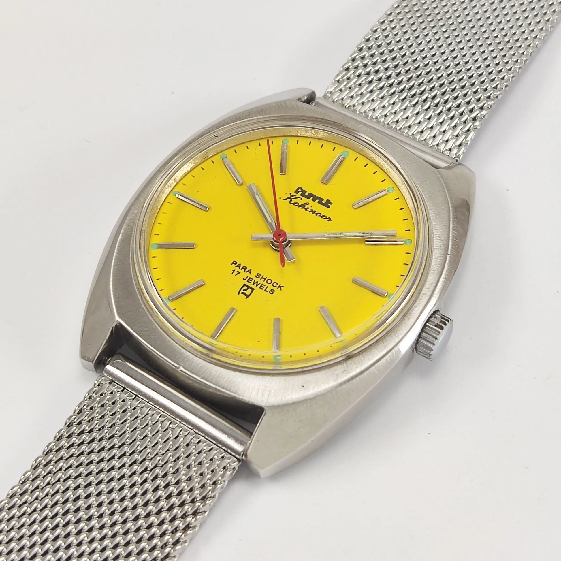 HMT Kohinoor Para Shock 17 Jewels Yellow Dial Mechanical Hand winding Men's Wrist Watch Discover-Diamonds