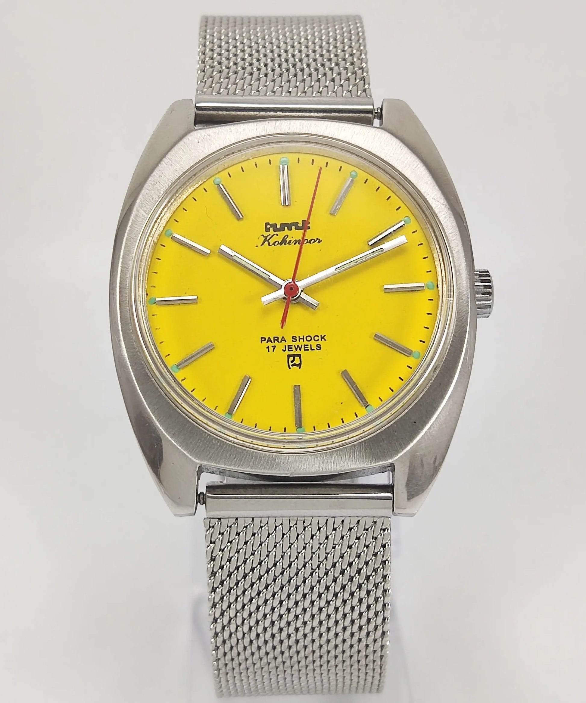 HMT Kohinoor Para Shock 17 Jewels Yellow Dial Mechanical Hand winding Men's Wrist Watch Discover-Diamonds