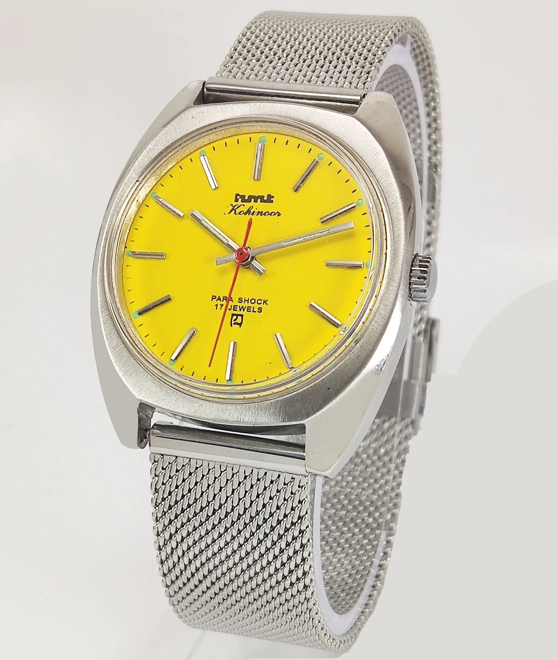 HMT Kohinoor Para Shock 17 Jewels Yellow Dial Mechanical Hand winding Men's Wrist Watch Discover-Diamonds