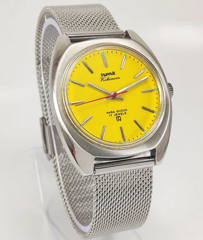 HMT Kohinoor Para Shock 17 Jewels Yellow Dial Mechanical Hand winding Men's Wrist Watch Discover-Diamonds