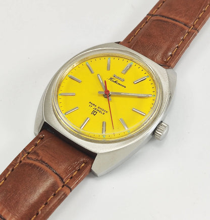 HMT Kohinoor Para Shock 17 Jewels Yellow Dial Mechanical Hand winding Men's Wrist Watch Discover-Diamonds