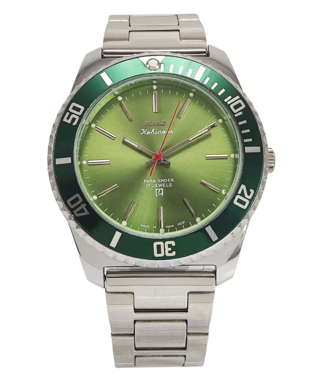 HMT Kohinoor Para Shock 17 Jewels Green Dial Mechanical Hand winding Men's Wrist Watch Discover-Diamonds