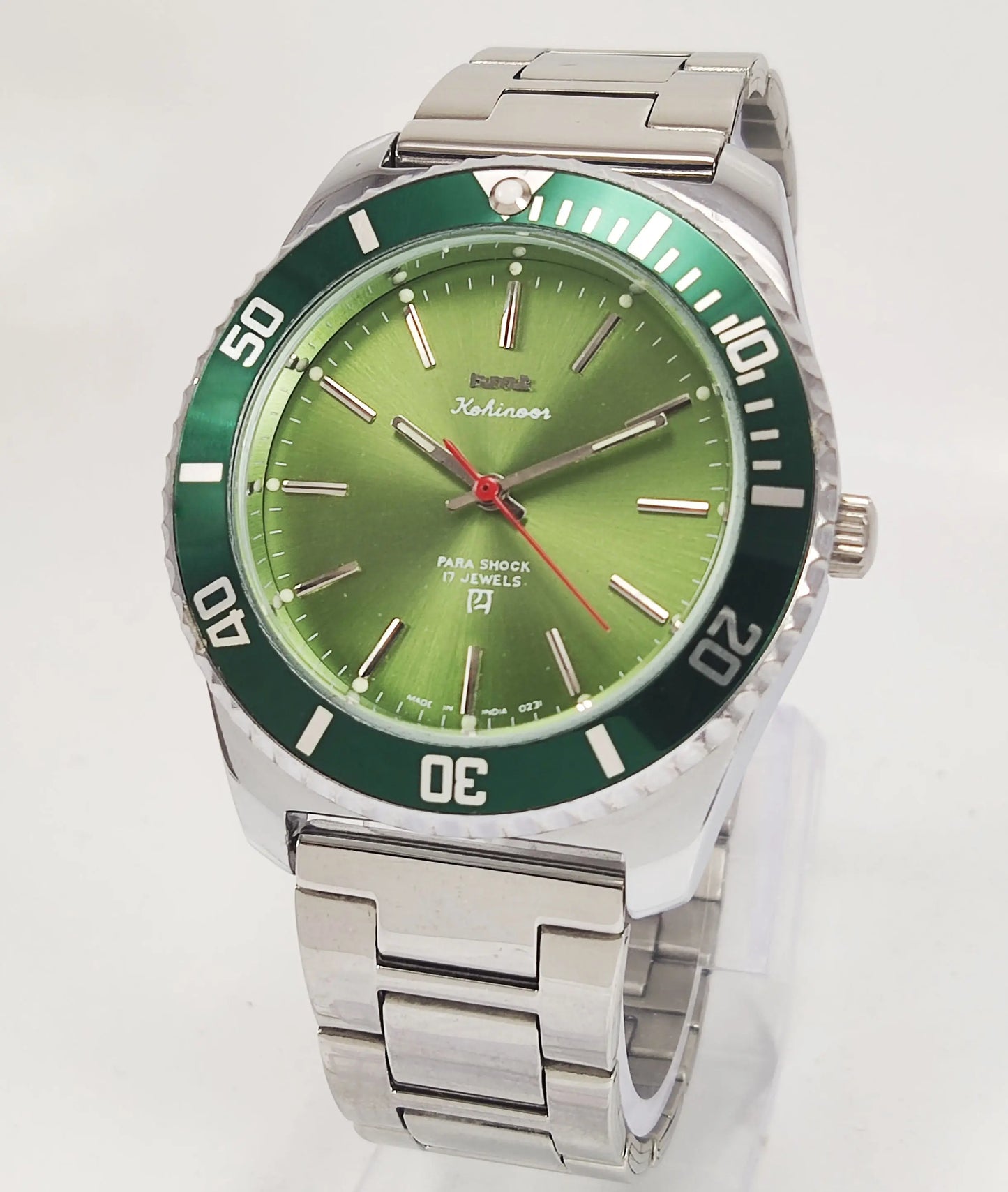 HMT Kohinoor Para Shock 17 Jewels Green Dial Mechanical Hand winding Men's Wrist Watch Discover-Diamonds