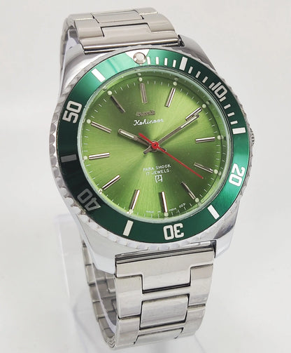 HMT Kohinoor Para Shock 17 Jewels Green Dial Mechanical Hand winding Men's Wrist Watch Discover-Diamonds