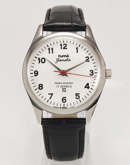 HMT Janata Para Shock 17 Jewels White Dial Transparent Back Mechanical Hand winding Men's Wrist Watch - Discover-Diamonds