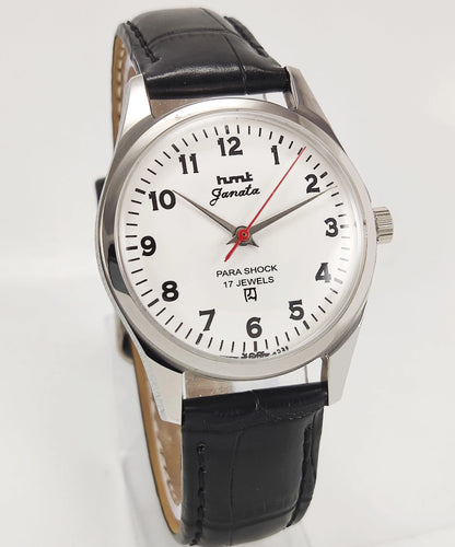 HMT Janata Para Shock 17 Jewels White Dial Transparent Back Mechanical Hand winding Men's Wrist Watch - Discover-Diamonds