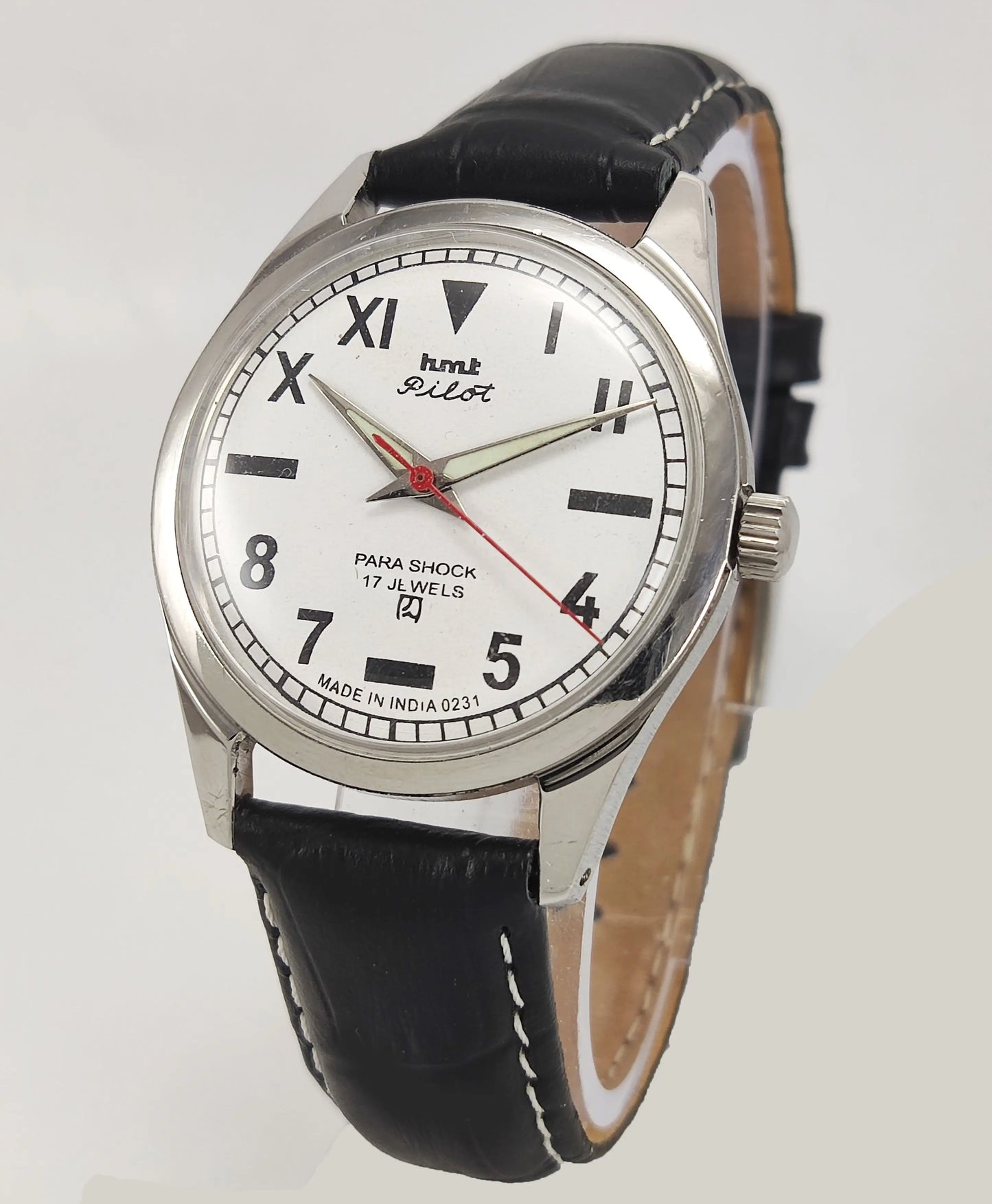 HMT Pilot Para Shock 17 Jewels White Dial Mechanical Hand winding Men's Wrist Watch Discover-Diamonds