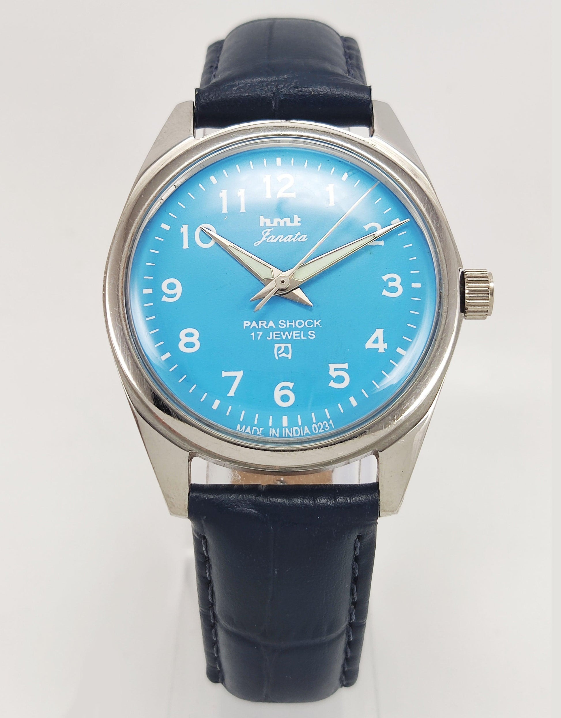 HMT Janata Para Shock 17 Jewels Radium Hands Blue Dial Mechanical Hand winding Men's Wrist Watch - Discover-Diamonds