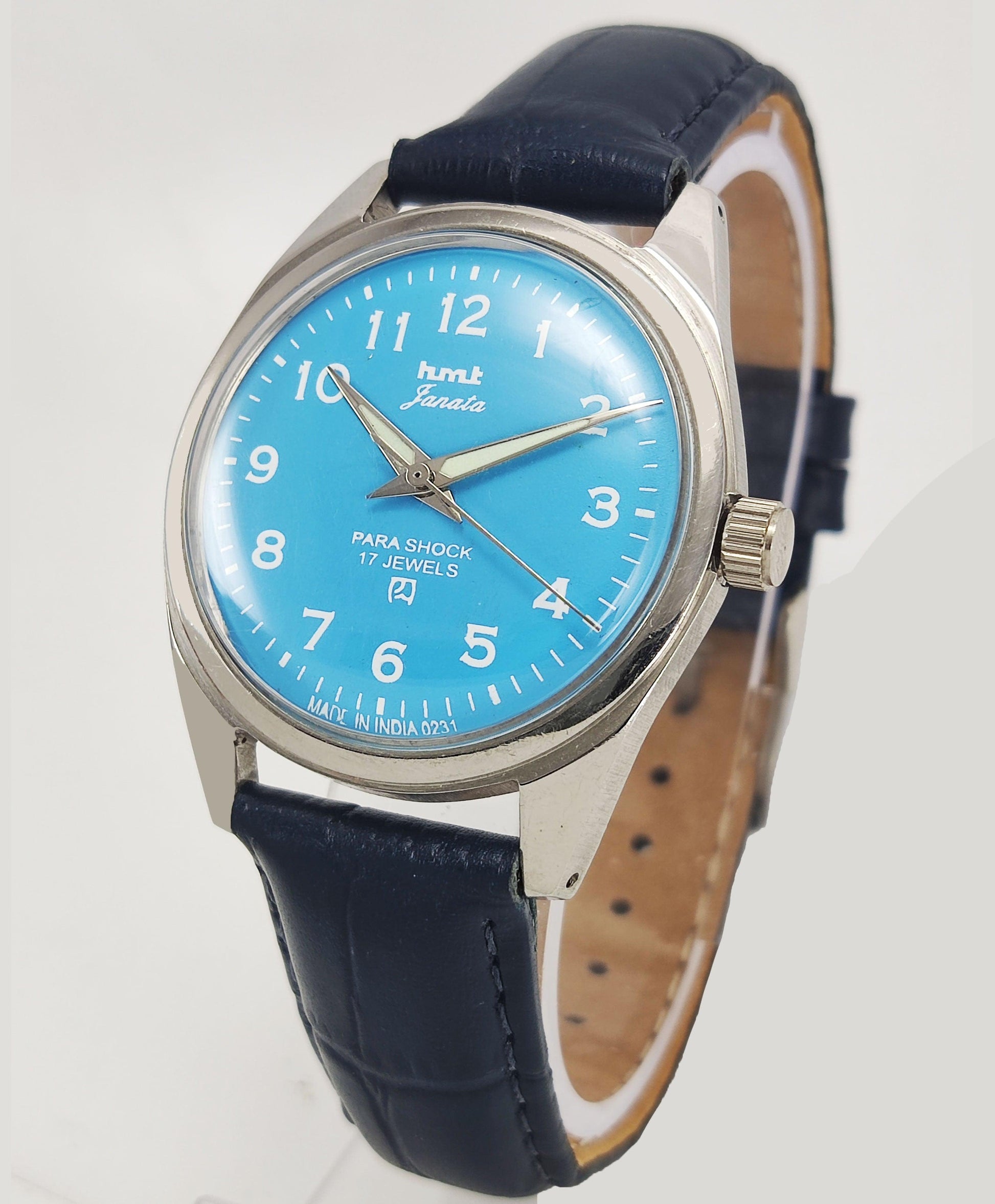 HMT Janata Para Shock 17 Jewels Radium Hands Blue Dial Mechanical Hand winding Men's Wrist Watch - Discover-Diamonds