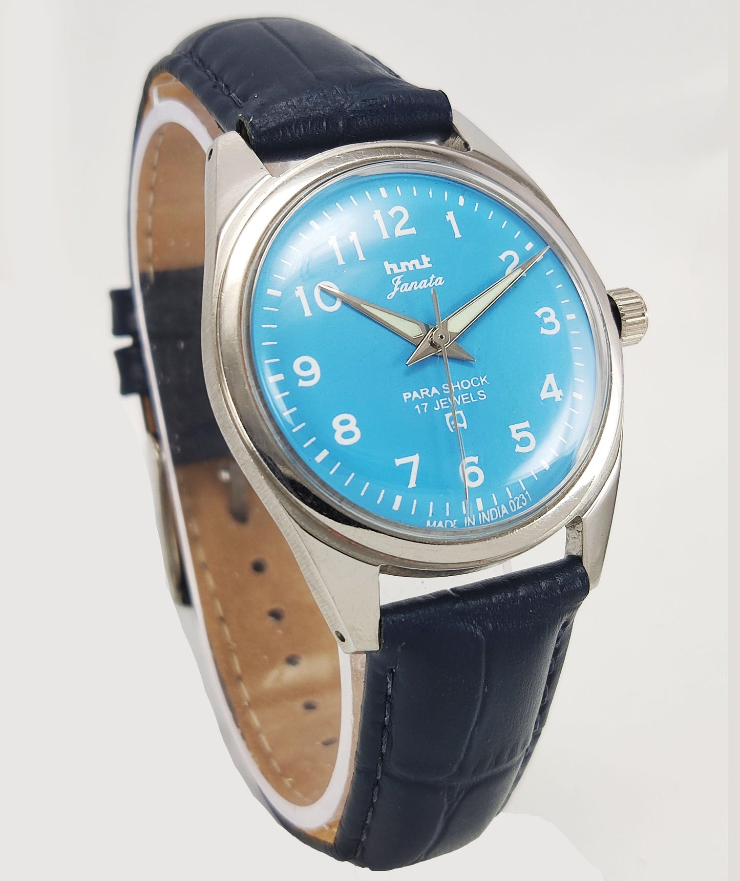 HMT Janata Para Shock 17 Jewels Radium Hands Blue Dial Mechanical Hand winding Men's Wrist Watch - Discover-Diamonds