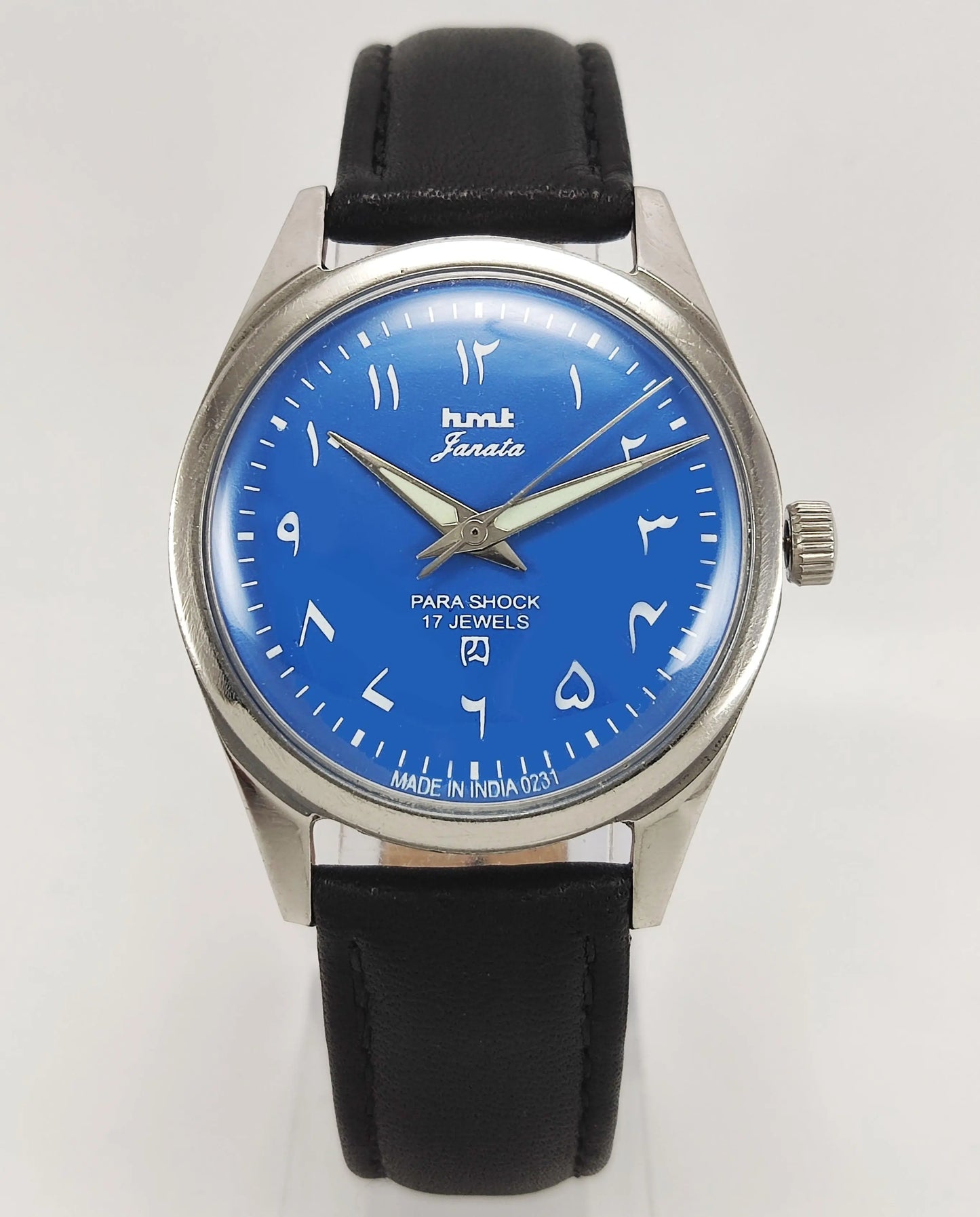 HMT Janata Para Shock 17 Jewels Urdu/Arabic Blue Dial Mechanical Hand winding Men's Wrist Watch - Discover-Diamonds