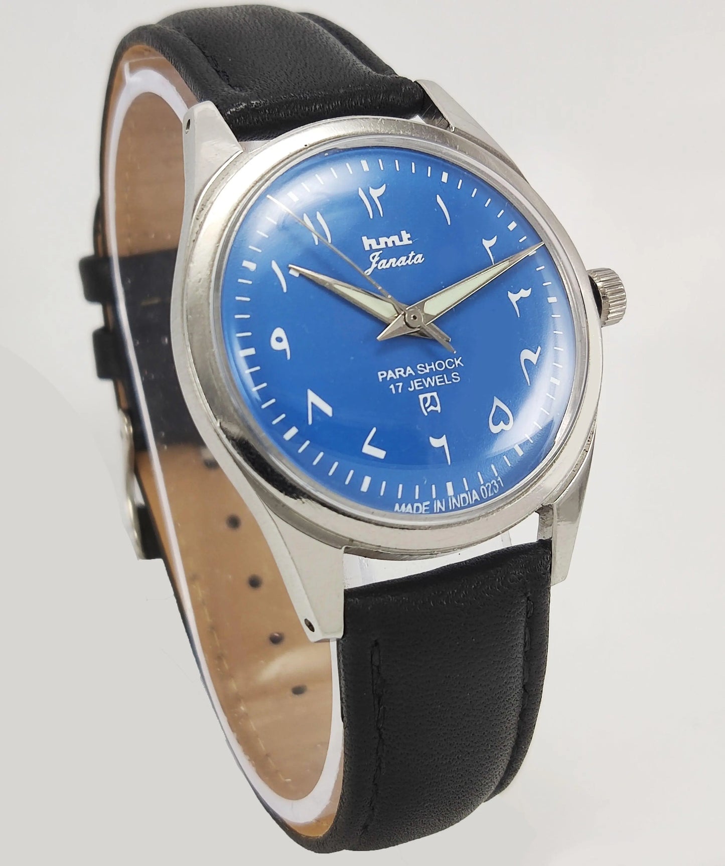 HMT Janata Para Shock 17 Jewels Urdu/Arabic Blue Dial Mechanical Hand winding Men's Wrist Watch - Discover-Diamonds