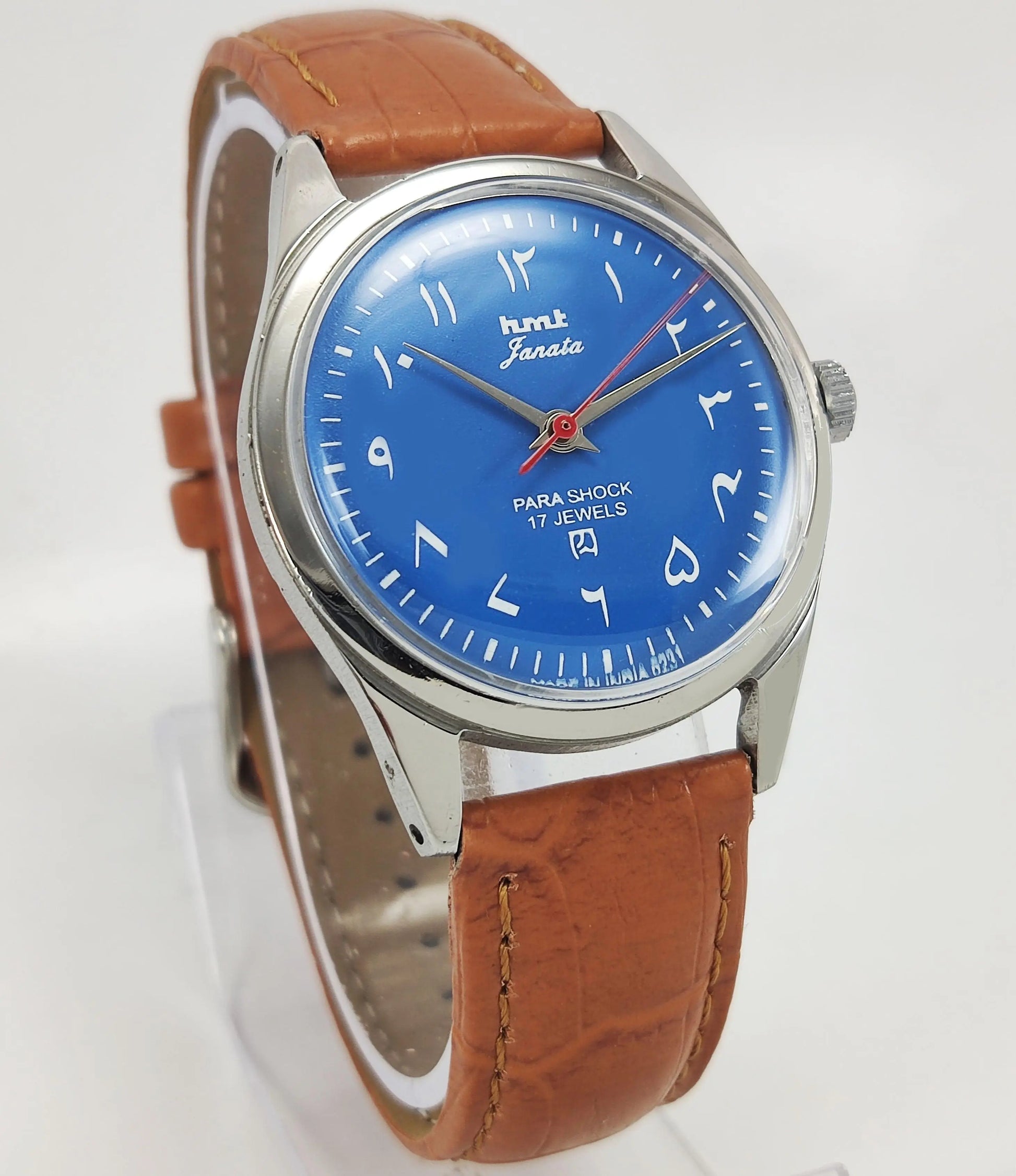 HMT Janata Para Shock 17 Jewels Urdu/Arabic Blue Dial Mechanical Hand winding Men's Wrist Watch - Discover-Diamonds