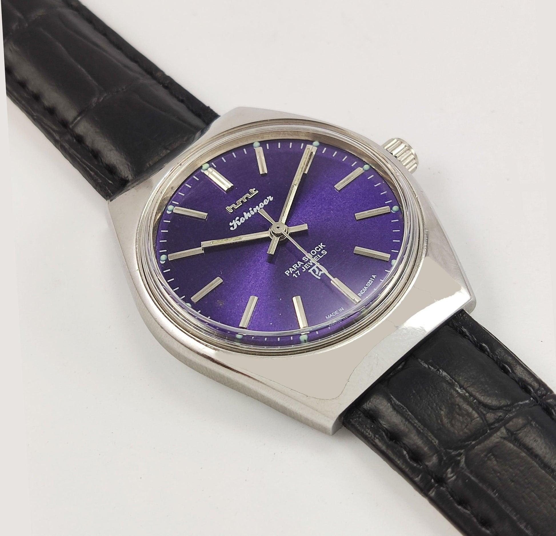 HMT Kohinoor Para Shock 17 Jewels Purple Dial Mechanical Hand winding Men's Wrist Watch - Discover-Diamonds