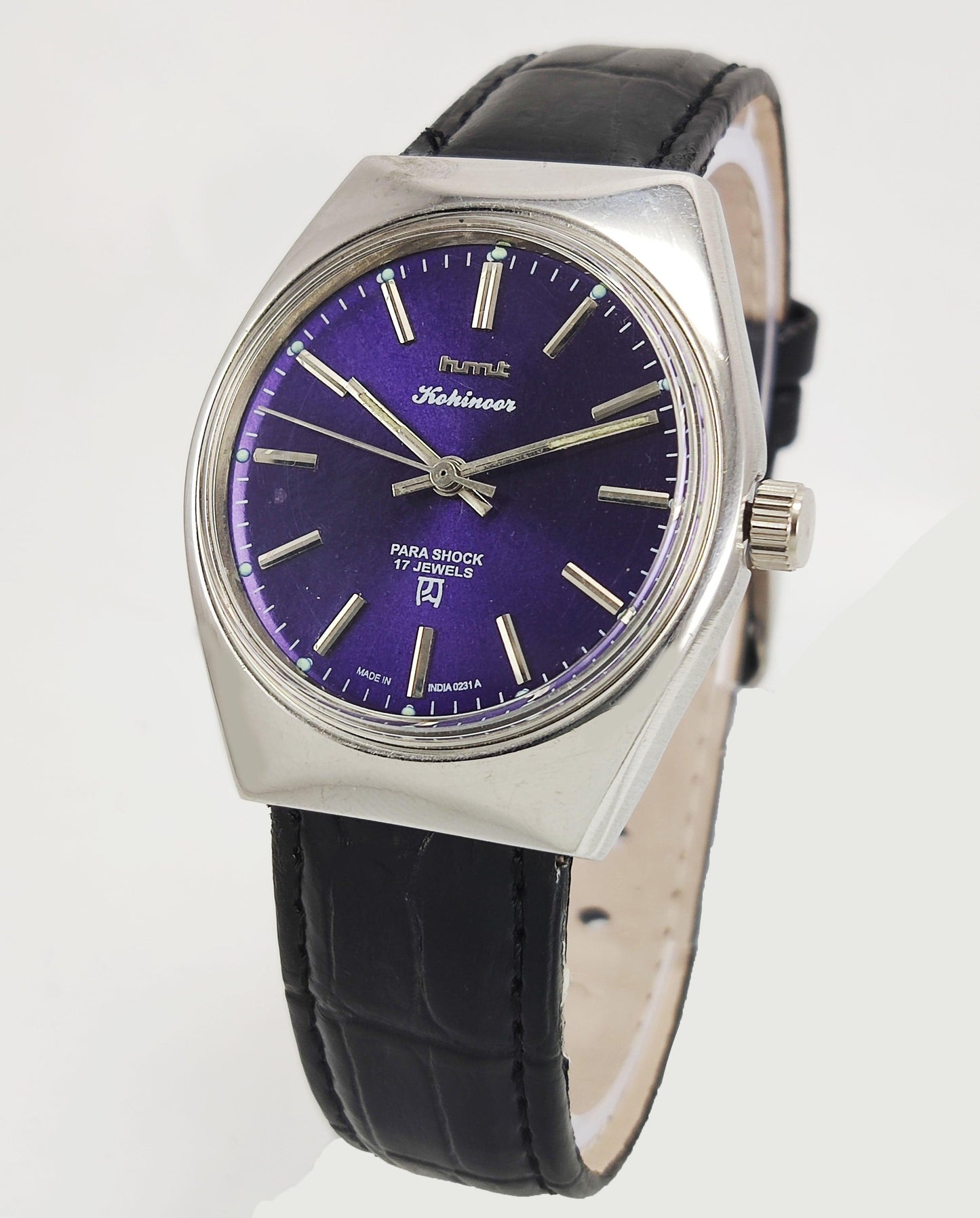 HMT Kohinoor Para Shock 17 Jewels Purple Dial Mechanical Hand winding Men's Wrist Watch - Discover-Diamonds