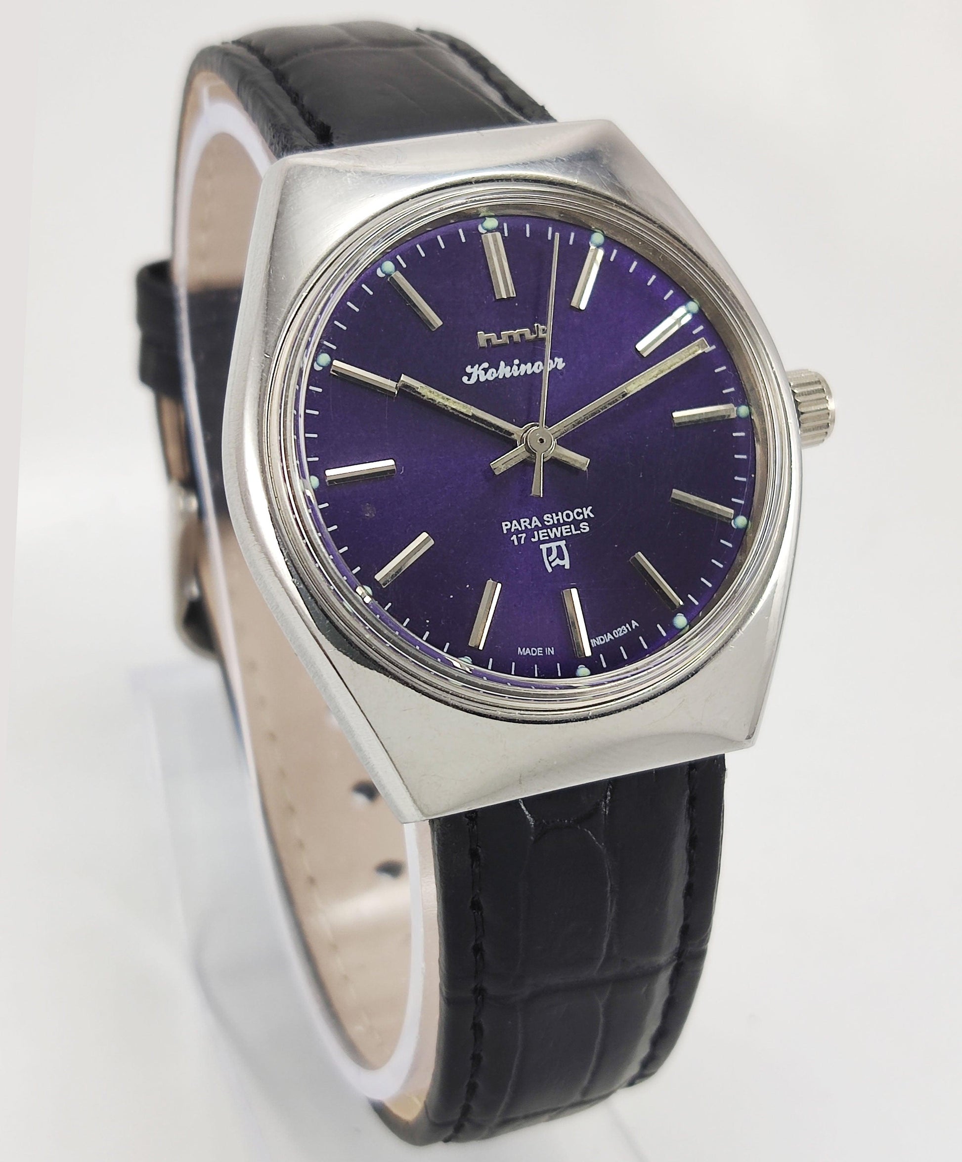 HMT Kohinoor Para Shock 17 Jewels Purple Dial Mechanical Hand winding Men's Wrist Watch - Discover-Diamonds