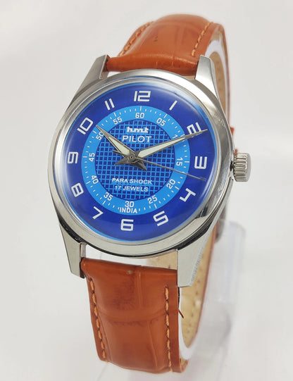 HMT Pilot Para Shock 17 Jewels Blue Dial Transparent Back Mechanical Hand winding Men's Wrist Watch - Discover-Diamonds