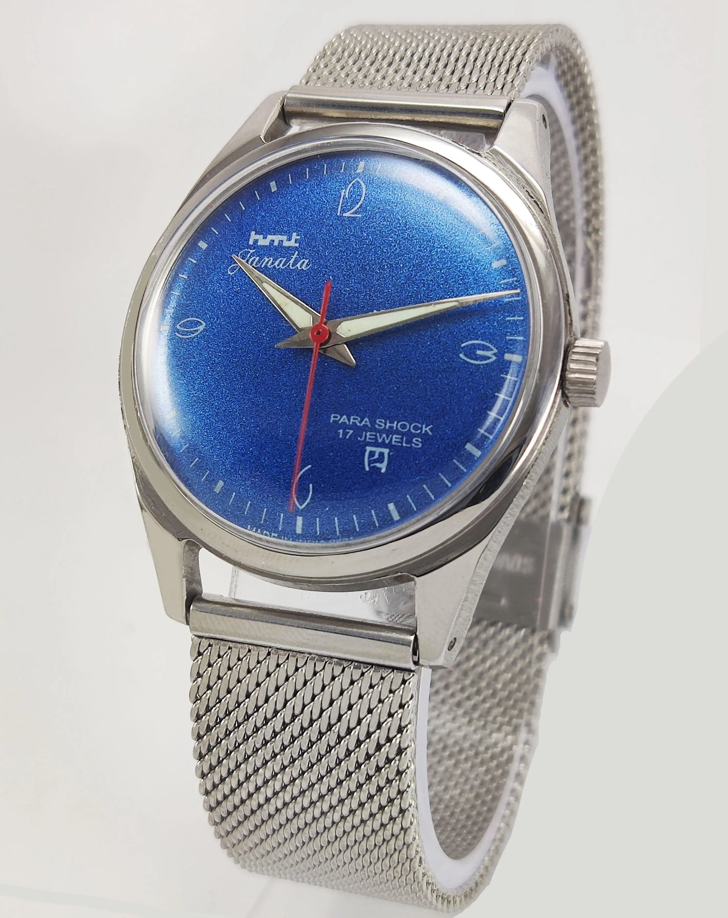 HMT Janata Para Shock 17 Jewels Blue Color Dial Mechanical Hand winding Men's Wrist Watch - Discover-Diamonds