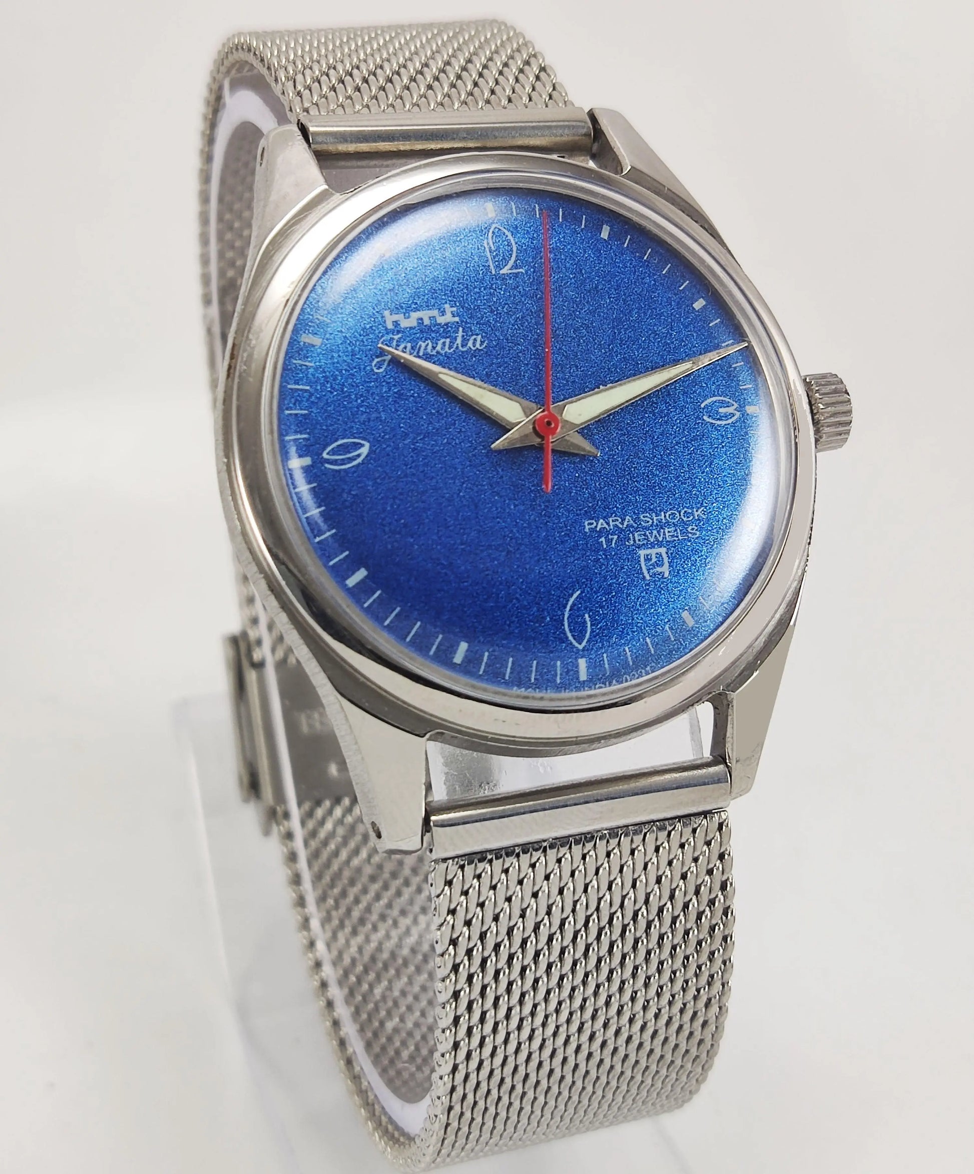 HMT Janata Para Shock 17 Jewels Blue Color Dial Mechanical Hand winding Men's Wrist Watch - Discover-Diamonds