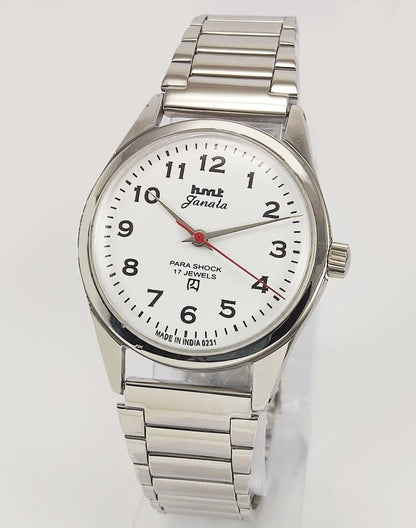 HMT Janata Para Shock 17 Jewels White Dial Mechanical Hand winding Men's Wrist Watch - Discover-Diamonds