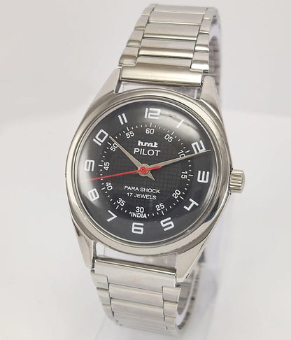 HMT Pilot Para Shock 17 Jewels Black Dial Mechanical Hand winding Men's Wrist Watch - Discover-Diamonds