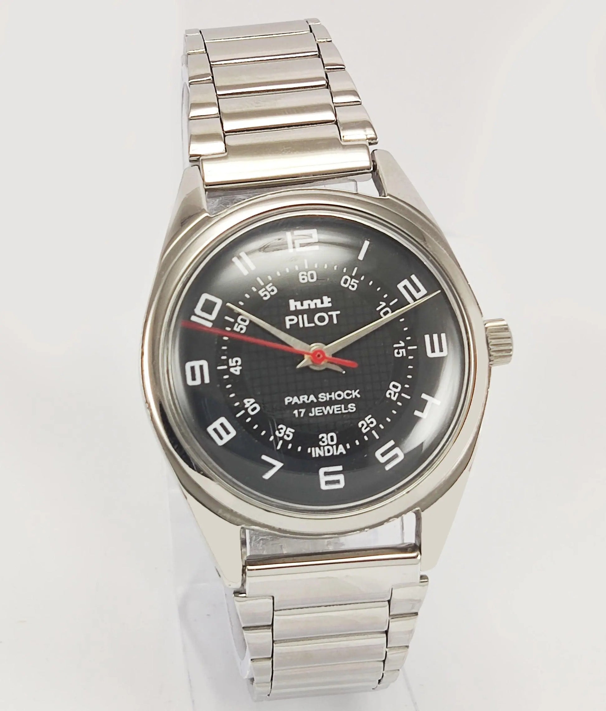 HMT Pilot Para Shock 17 Jewels Black Dial Mechanical Hand winding Men's Wrist Watch - Discover-Diamonds