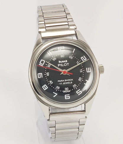 HMT Pilot Para Shock 17 Jewels Black Dial Mechanical Hand winding Men's Wrist Watch - Discover-Diamonds
