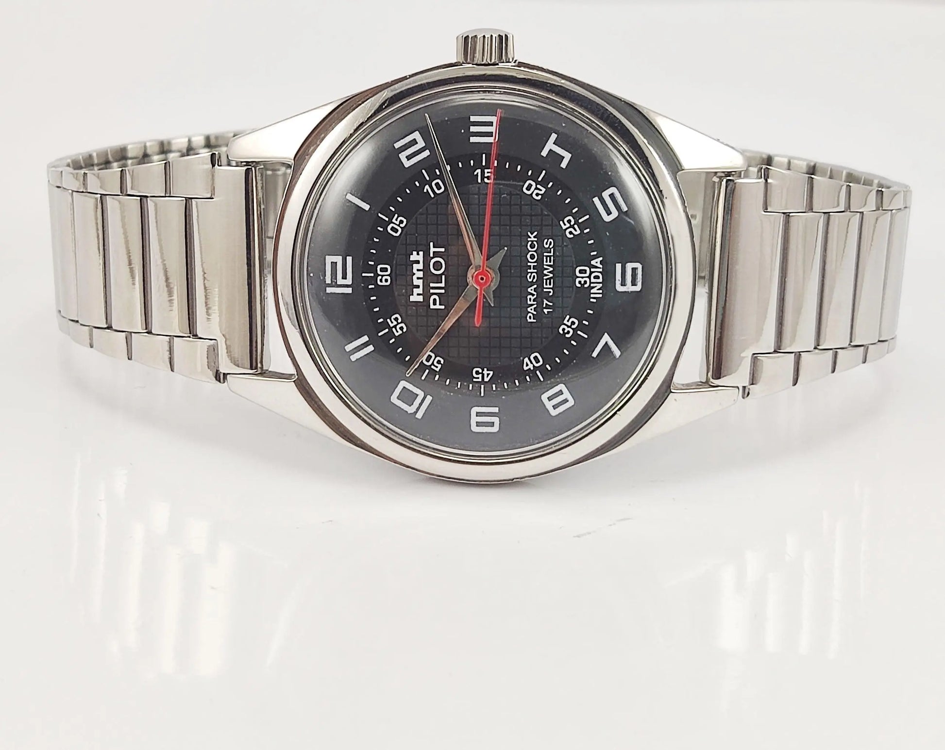 HMT Pilot Para Shock 17 Jewels Black Dial Mechanical Hand winding Men's Wrist Watch - Discover-Diamonds