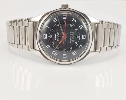 HMT Pilot Para Shock 17 Jewels Black Dial Mechanical Hand winding Men's Wrist Watch - Discover-Diamonds