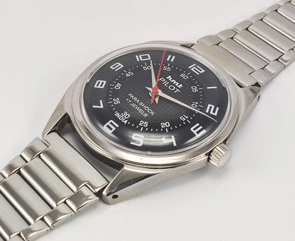 HMT Pilot Para Shock 17 Jewels Black Dial Mechanical Hand winding Men's Wrist Watch - Discover-Diamonds