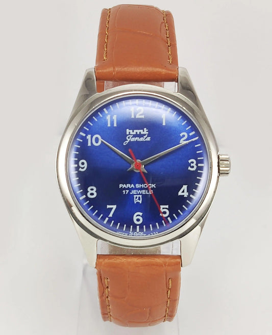HMT Janata Para Shock 17 Jewels Blue Dial Mechanical Hand winding Men's Wrist Watch - Discover-Diamonds