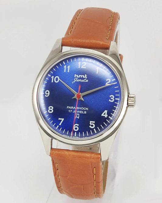 HMT Janata Para Shock 17 Jewels Blue Dial Mechanical Hand winding Men's Wrist Watch - Discover-Diamonds