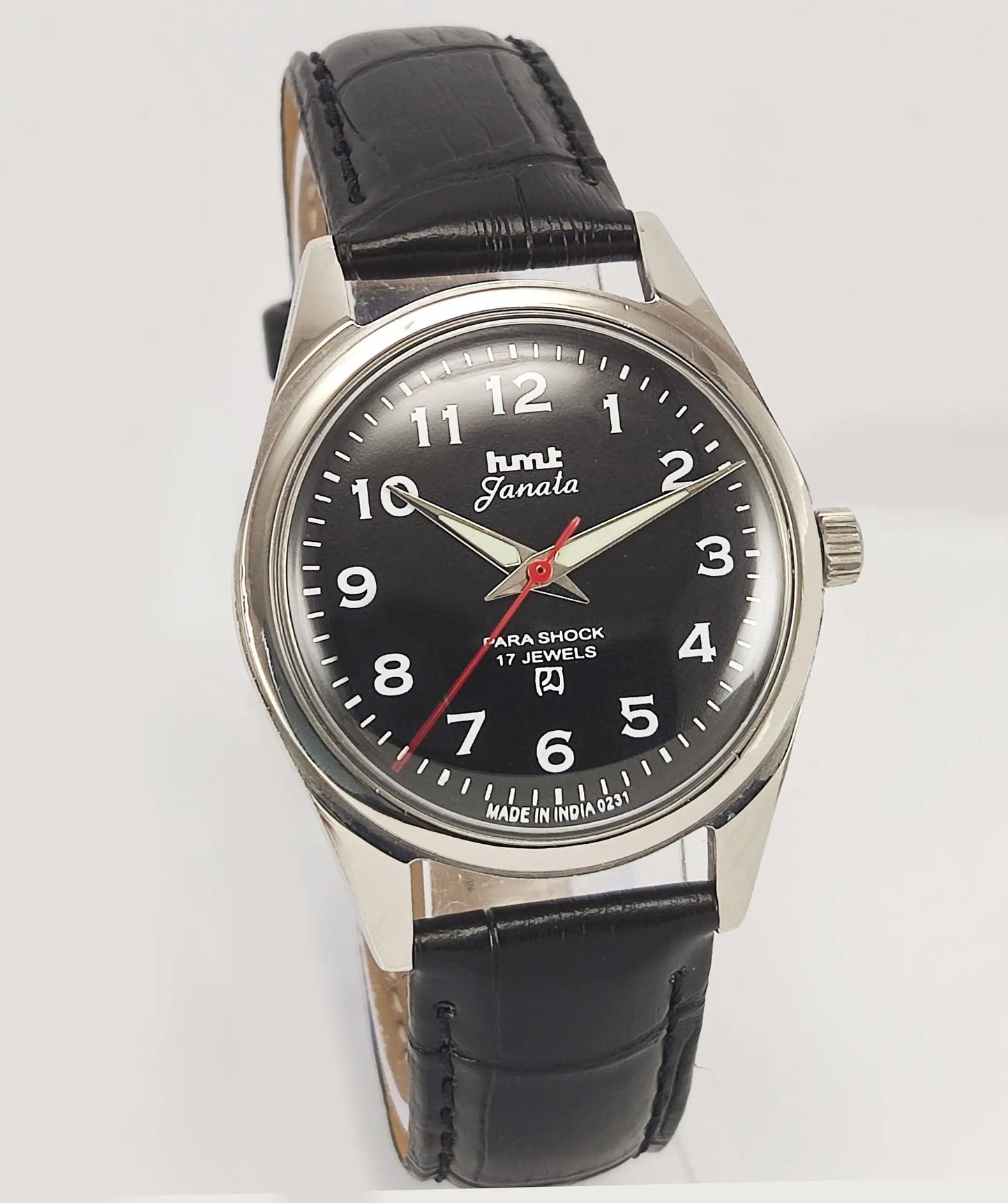 HMT Janata Para Shock 17 Jewels Black Dial Mechanical Hand winding Men's Wrist Watch - Discover-Diamonds