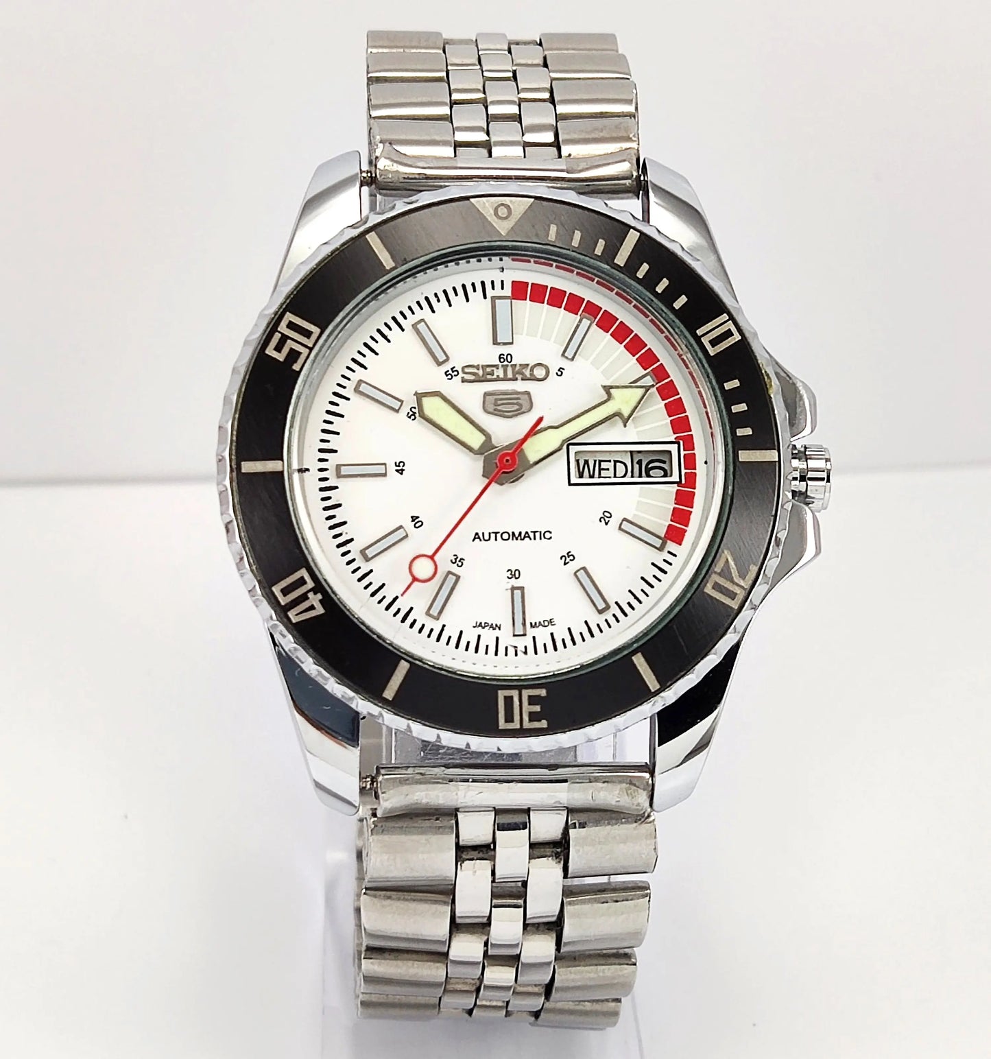 Seiko 5 Automatic White Color Dial 17 Jewels Transparent Back Japan Made Men's Wrist Watch 6309 Discover-Diamonds