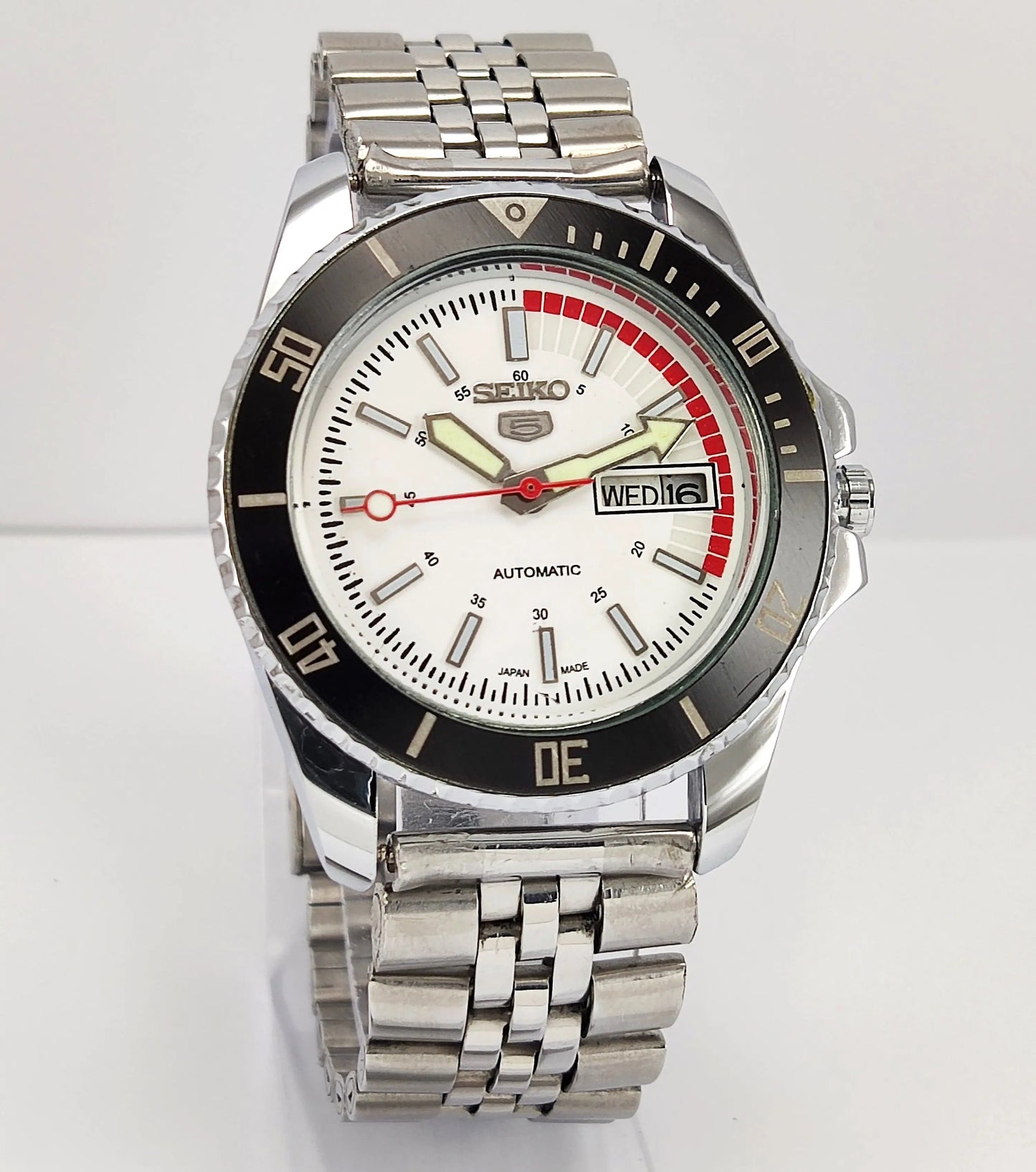 Seiko 5 Automatic White Color Dial 17 Jewels Transparent Back Japan Made Men's Wrist Watch 6309 Discover-Diamonds