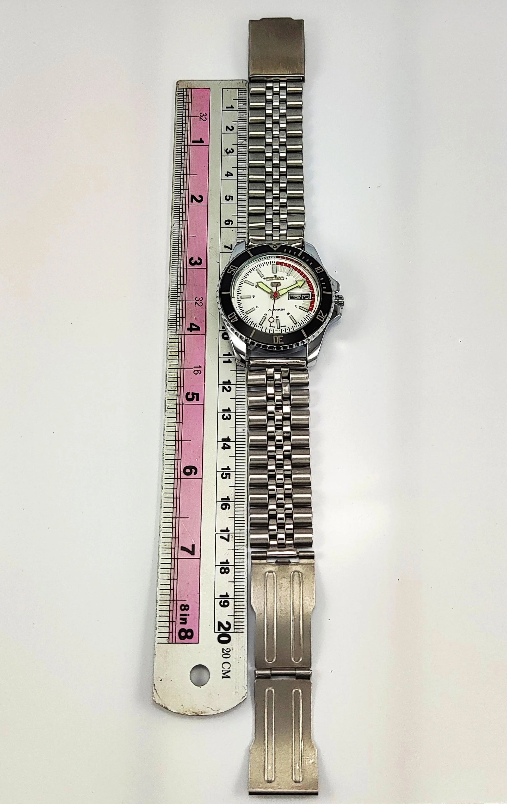 Seiko 5 Automatic White Color Dial 17 Jewels Transparent Back Japan Made Men's Wrist Watch 6309 Discover-Diamonds