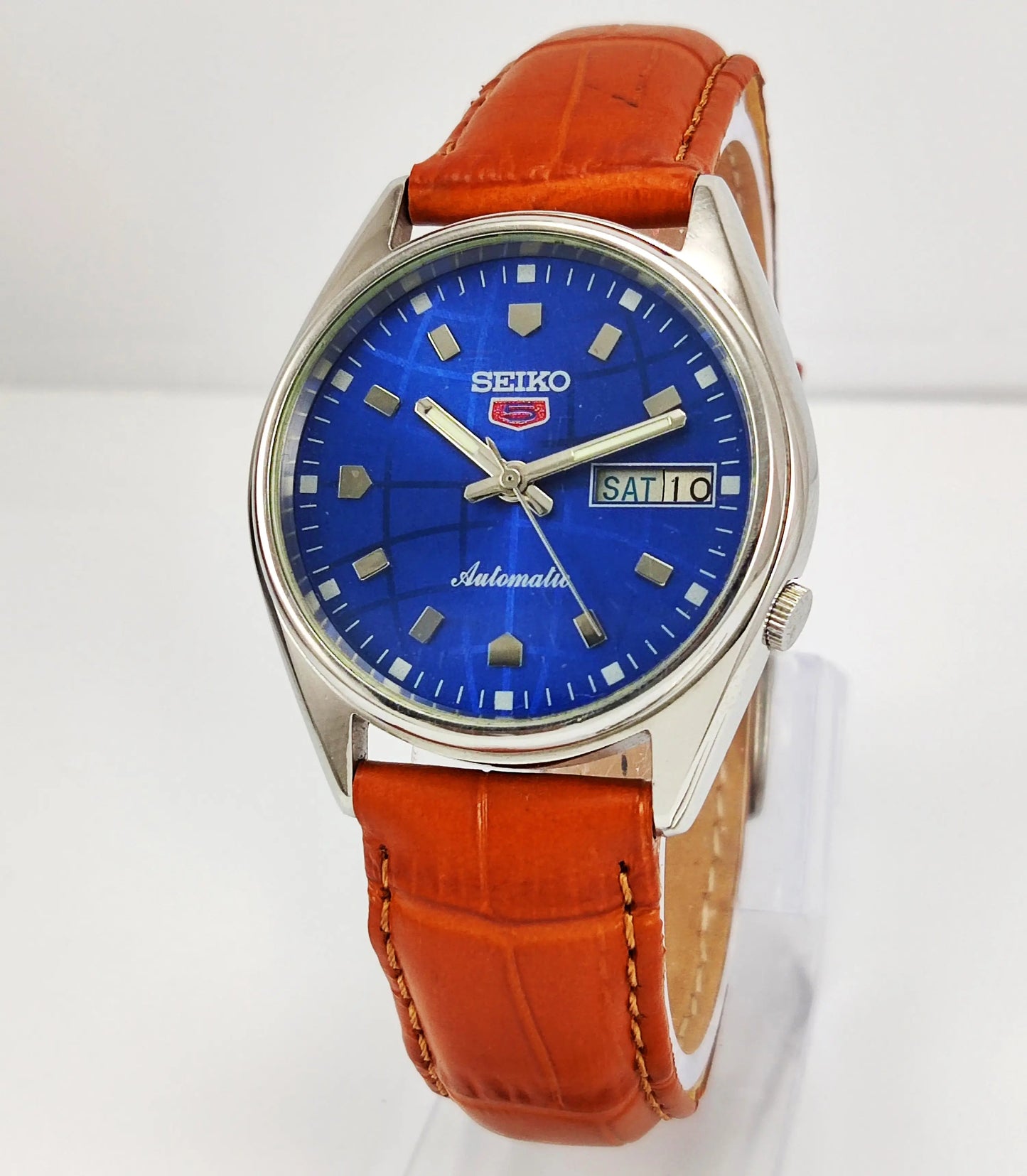 Seiko 5 Navy Blue Color Dial Day-Date Function 17 Jewels Men's Automatic Wrist Watch 7009A Discover-Diamonds