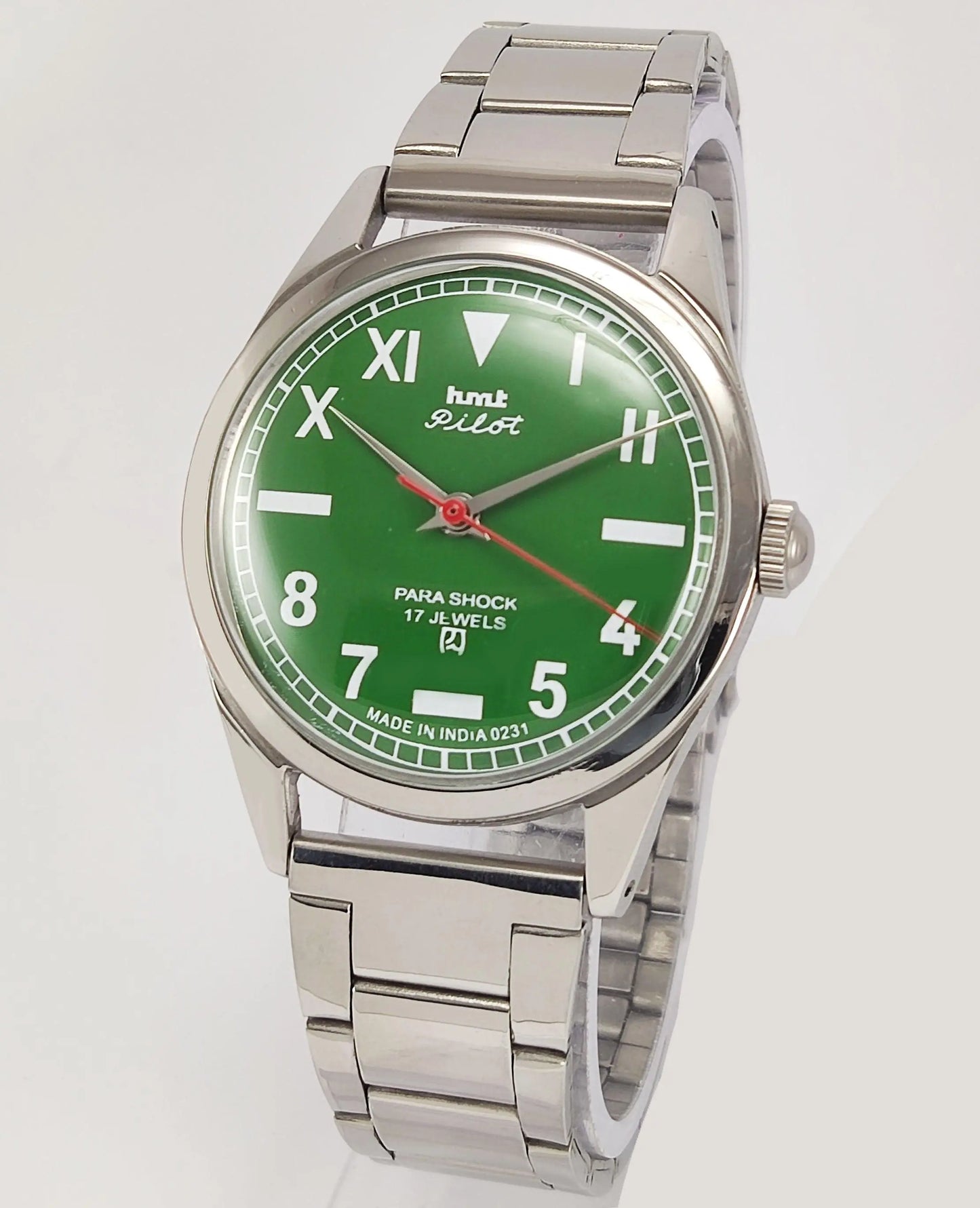 HMT Pilot Para Shock 17 Jewels Green Dial Mechanical Hand winding Men's Wrist Watch - Discover-Diamonds