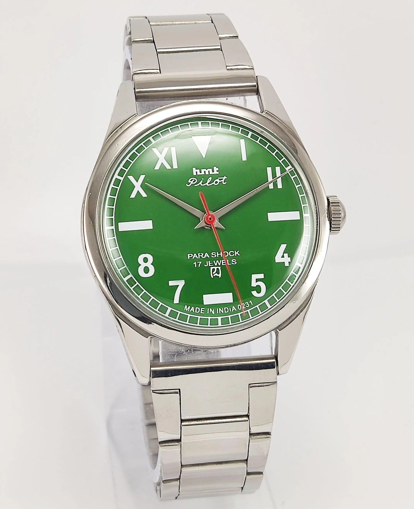 HMT Pilot Para Shock 17 Jewels Green Dial Mechanical Hand winding Men's Wrist Watch - Discover-Diamonds