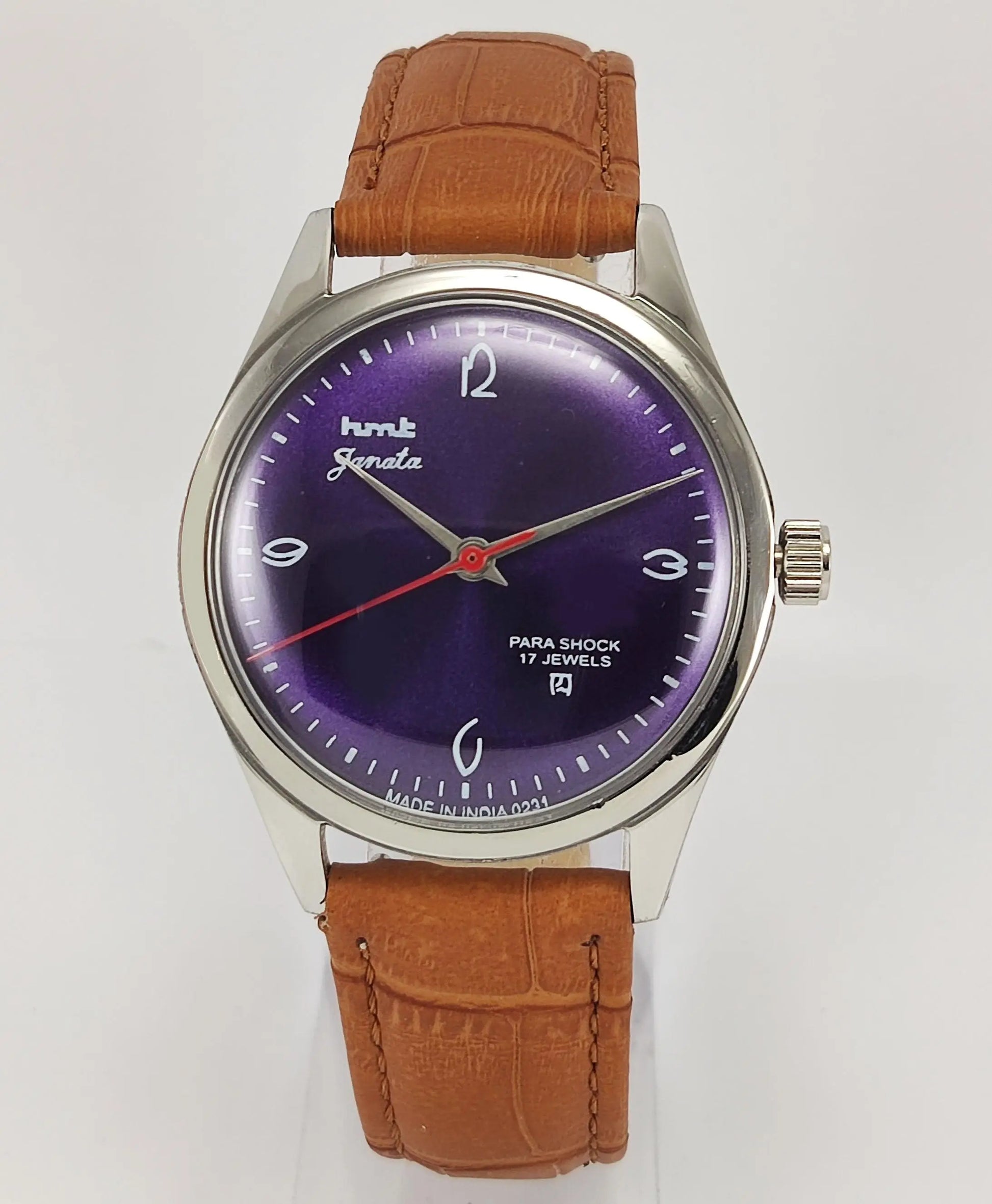 HMT Janata Para Shock 17 Jewels Purple Dial Mechanical Hand winding Men's Wrist Watch - Discover-Diamonds