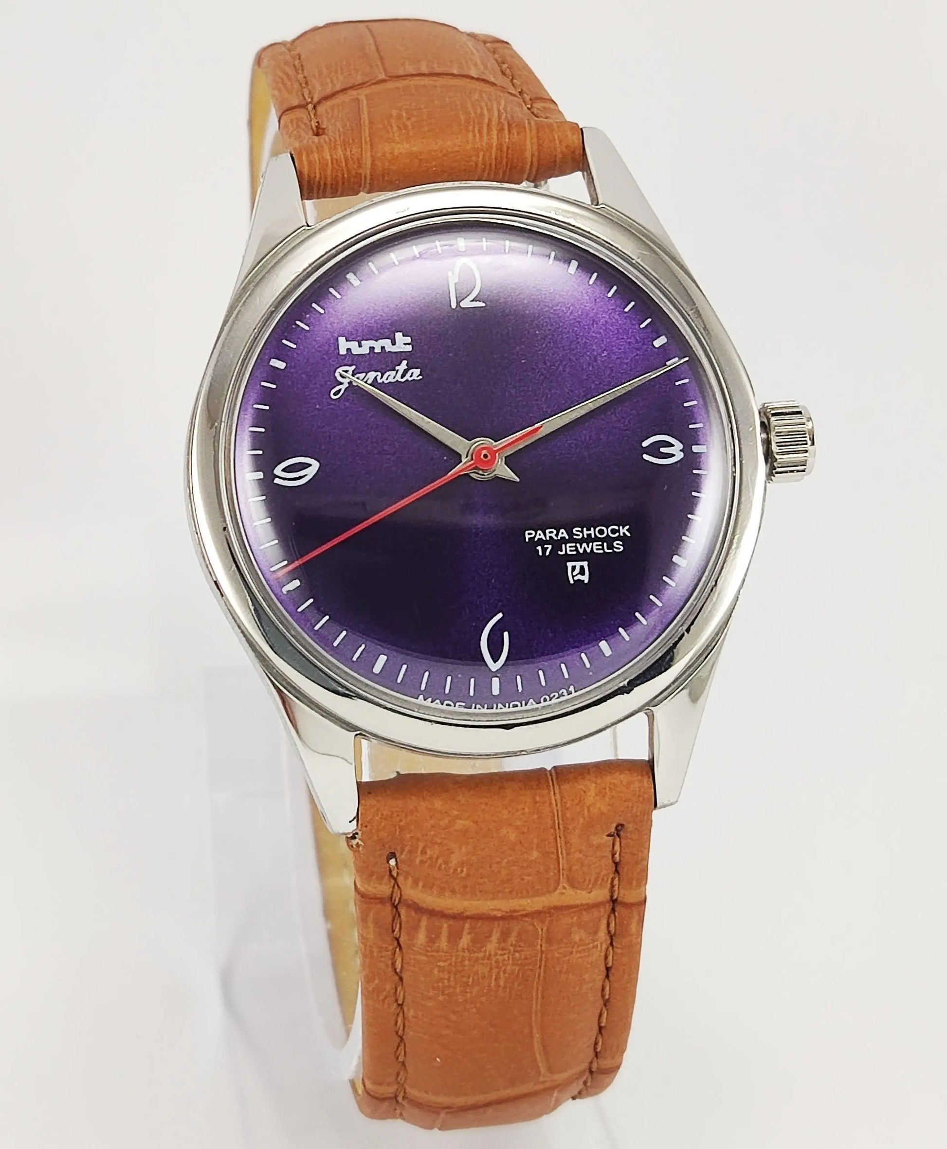 HMT Janata Para Shock 17 Jewels Purple Dial Mechanical Hand winding Men's Wrist Watch - Discover-Diamonds