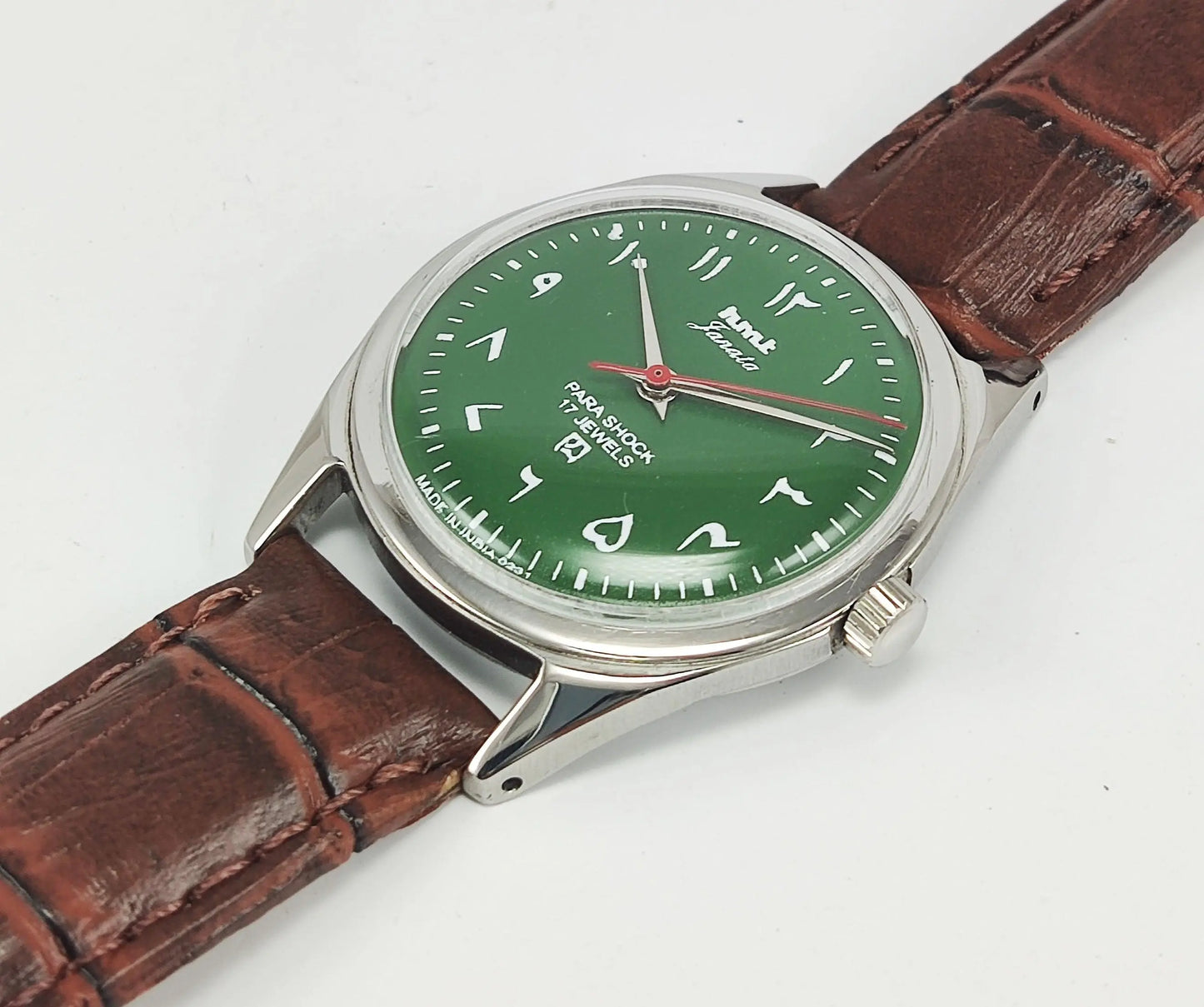 HMT Janata Para Shock 17 Jewels Urdu/Arabic Green Dial Mechanical Hand winding Men's Wrist Watch - Discover-Diamonds