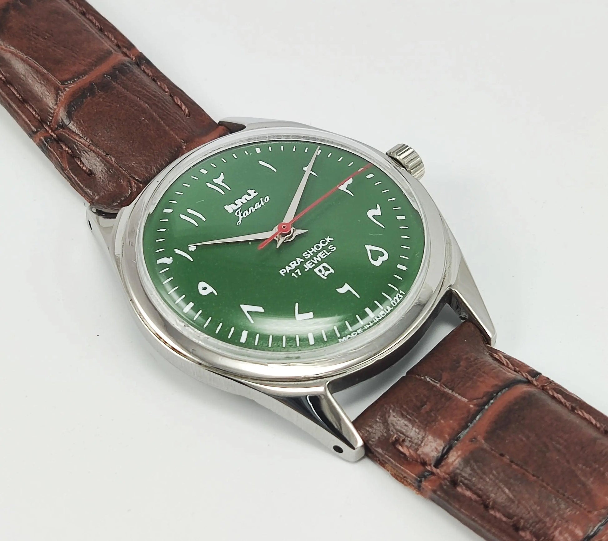 HMT Janata Para Shock 17 Jewels Urdu/Arabic Green Dial Mechanical Hand winding Men's Wrist Watch - Discover-Diamonds