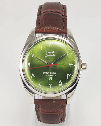 HMT Janata Para Shock 17 Jewels Urdu/Arabic Apple Green Dial Mechanical Hand winding Men's Wrist Watch - Discover-Diamonds